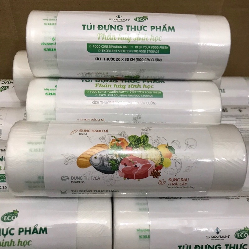 1 cuộn Túi đựng thực phẩm tự huỷ sinh học ECO green 500gr đầy đủ kích cỡ