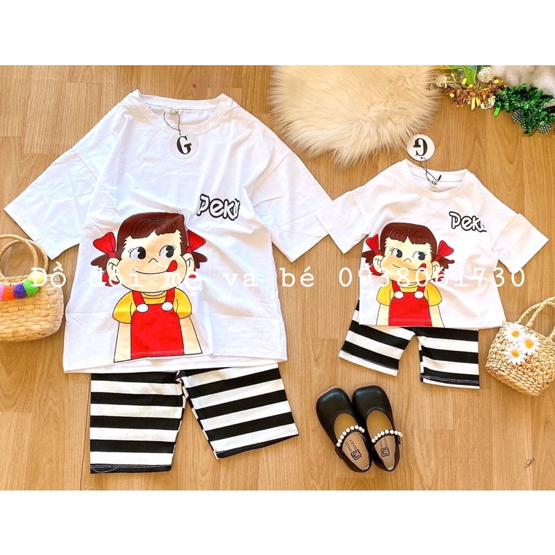Đồ đôi mẹ và bé hình peko TRẮNG-HỒNG-ĐEN