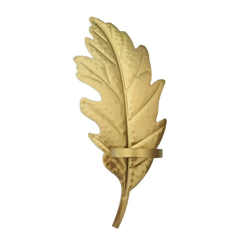 Chân Nến Gắn Tường Bằng Kim Loại Hình Chiếc Lá Màu Vàng Dùng Trang Trí Sáng Tạo
