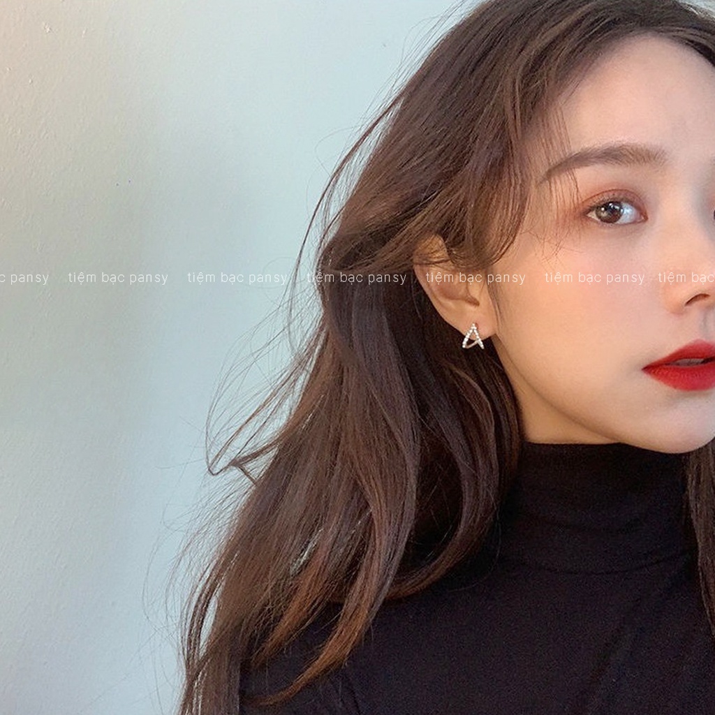 Bông tai bạc PANSY hình chữ V đính đá nhỏ xinh, khuyên tai nữ V Earrings sành điệu bằng bạc ta 925