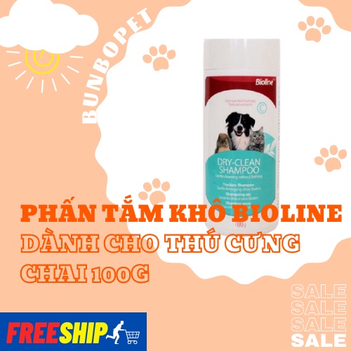 Phấn Tắm Khô Bioline Chai 100g - Dành Cho Chó Mèo