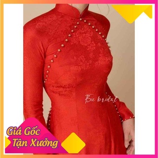 Bộ áo dài gấm tơ đính kết