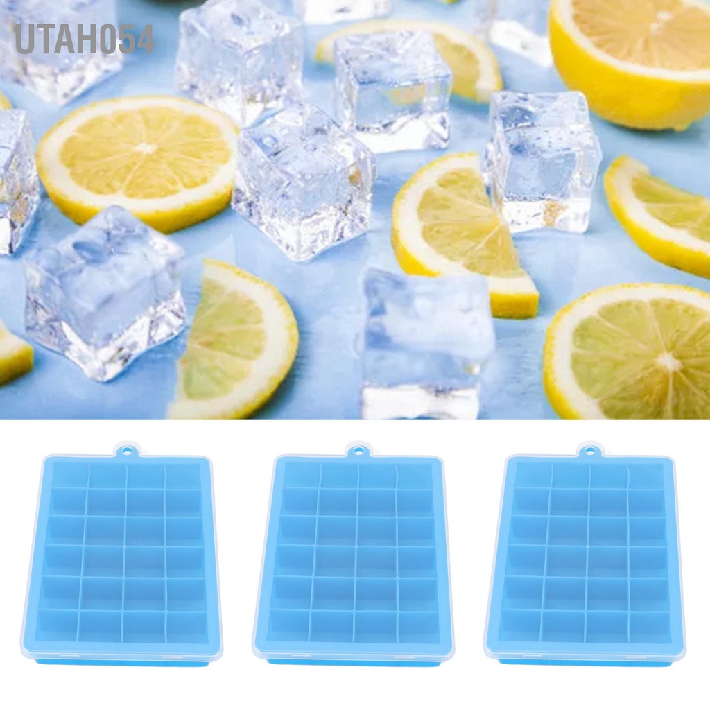 Utah054 Khay đá 3 cái có thể tái sử dụng 24 lưới Khuôn làm nắp tháo rời Dễ dàng khuôn Máy bằng silicon cho rượu Whisky