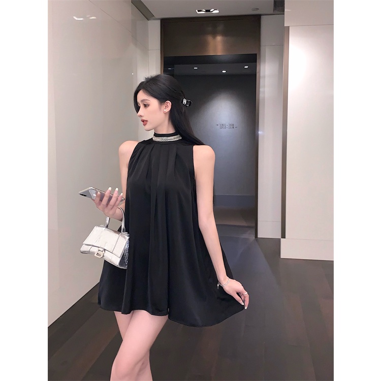 Cocory vn Đầm Chữ A Sát Nách Hở Vai Màu Đen Thời Trang Mùa Hè