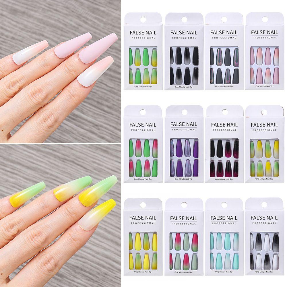 MELODG Móng Tay Giả Hình Chữ T Màu Ombre Thời Trang