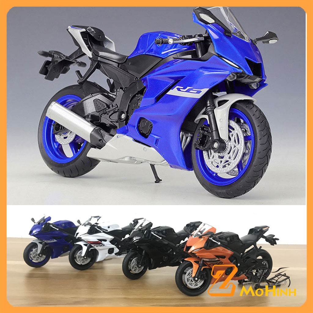 XE MÔ HÌNH MOTO Siêu xe YAMAHA YZF-R6 2020 kèm ben nâng bánh | WELLY tỷ lệ 1:12 có 4 màu