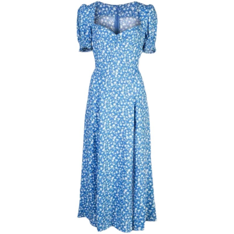 Set váy hoa nhỏ trắng xanh mùa hè và quần jean xanh Rose và Jisoo Blackpink