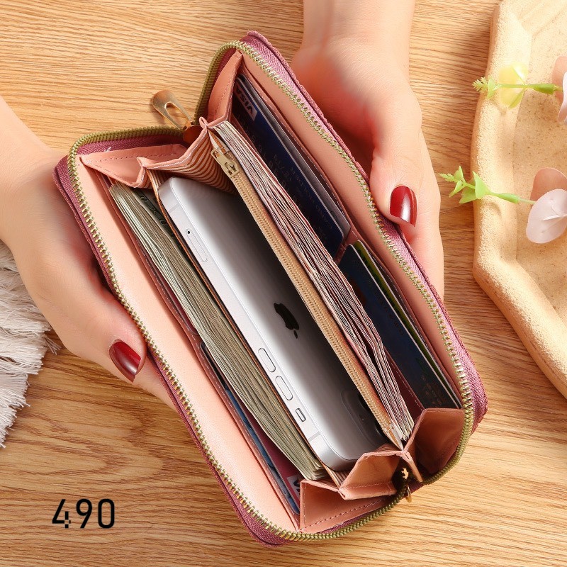VÍ DÀI NỮ CẦM TAY KHÓA KÉO 490 DẬP VÂN BÔNG HOA SIÊU SANG CHẢNH