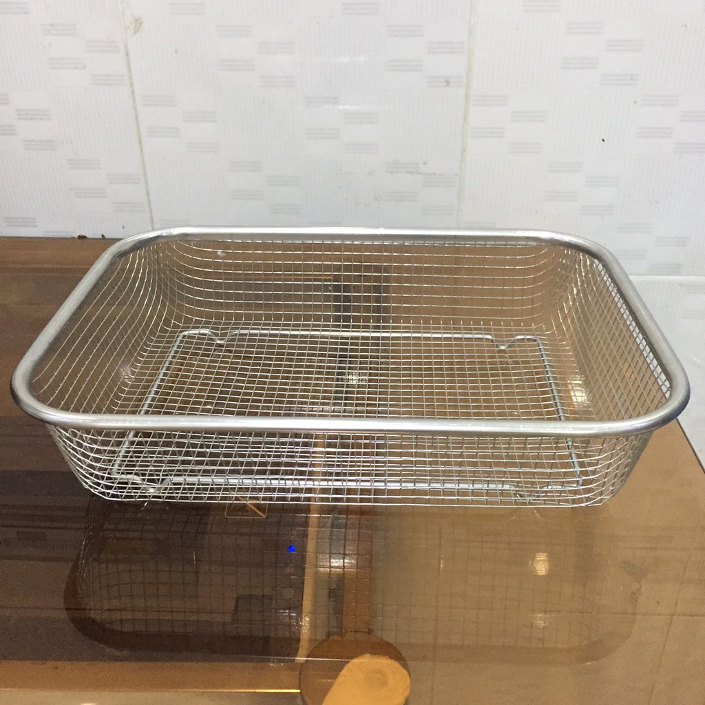 Rổ lưới bằng inox có đế đựng rau củ quả, đựng dụng cụ bền, sáng đẹp - kích thước 30cm - 22cm - 6cm