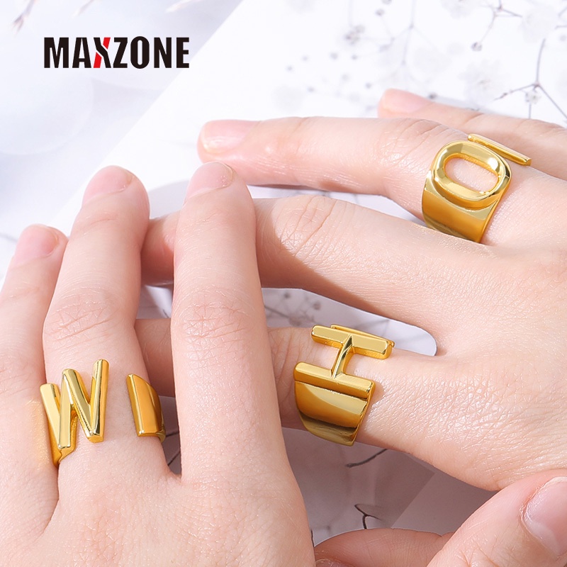 Nhẫn Chữ Cái Từ A-Z Bằng Thép Không Gỉ Màu Vàng Thời Trang 2022