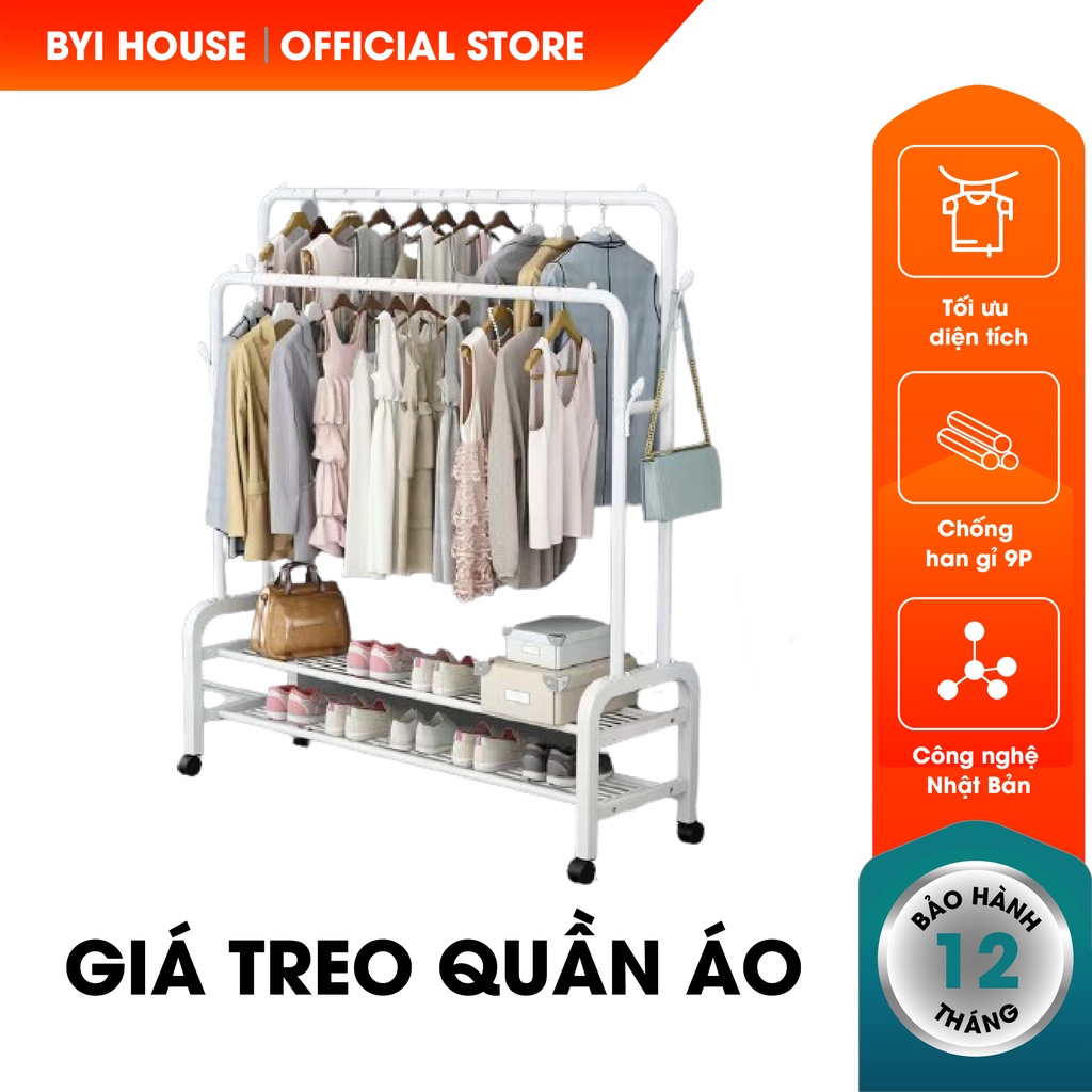 [Quà Tặng]Giá Kệ Treo Quần Áo, Giàn Phơi Quần Áo, Kệ Phơi Đồ 2 Thanh 2 Tầng Thông Minh Phong Cách Hàn Quốc - BYI House