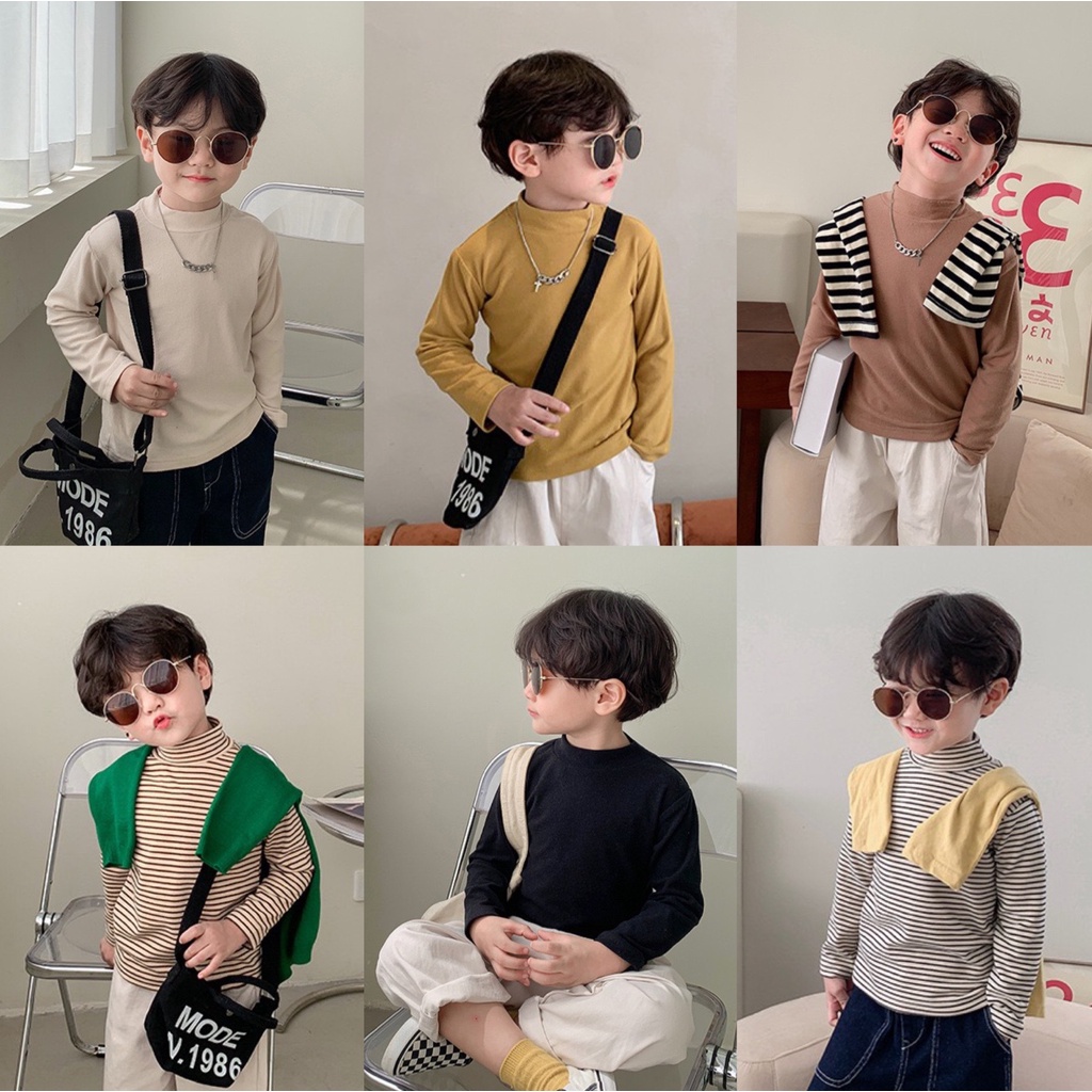 Áo len cho bé trai/ gái cổ lọ 3p trơn giữ nhiệt - Quần áo thu đông trẻ em Ambb Kids 1-8 tuổi (có clip, ảnh thật)