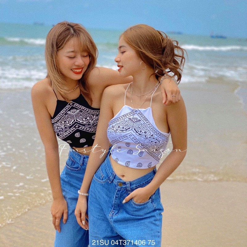 SIÊU HOT Áo Yếm Dây Chéo Thổ Cẩm Ulzzang, Áo 2 Dây Thổ Cẩm Nữ Croptop Sexy