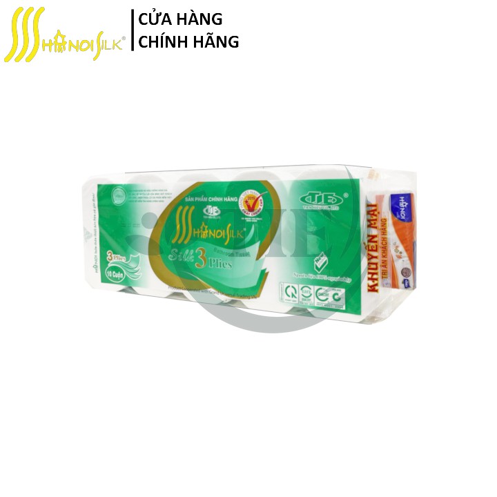 Combo 2 dây Giấy vệ sinh HÀ NỘI SILK 3 lớp Xanh Không Lõi Cao Cấp (Tặng Khăn giấy rút lụa Hà Nội 150 tờ)