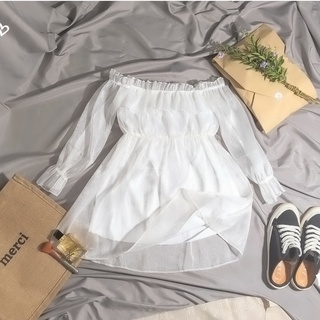 Áo Trễ Vai Tay Dài SUA Store Chất Voan Tơ Tiểu Thư May 2 Lớp Xuất Xắc Đi Chơi, Dạo Phố Chất Lượng Cao Giả Rẻ