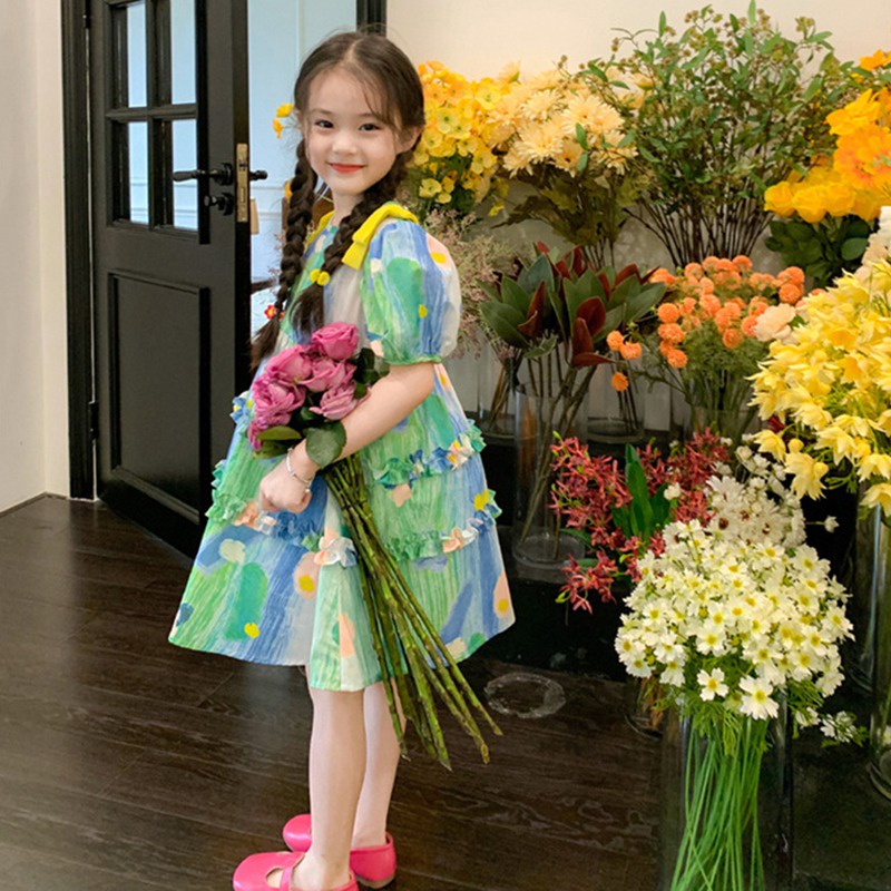 Đầm Công Chúa Mùa Hè Tay Cộc In Họa Tiết Phong Cách Hàn Quốc Cho Bé Gái Se7E