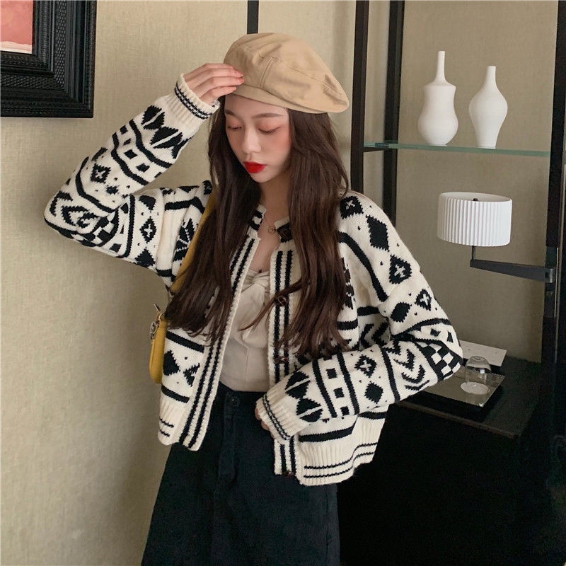 Korean sweater knitted snowflake pattern long-sleeved cardigan women's clothing