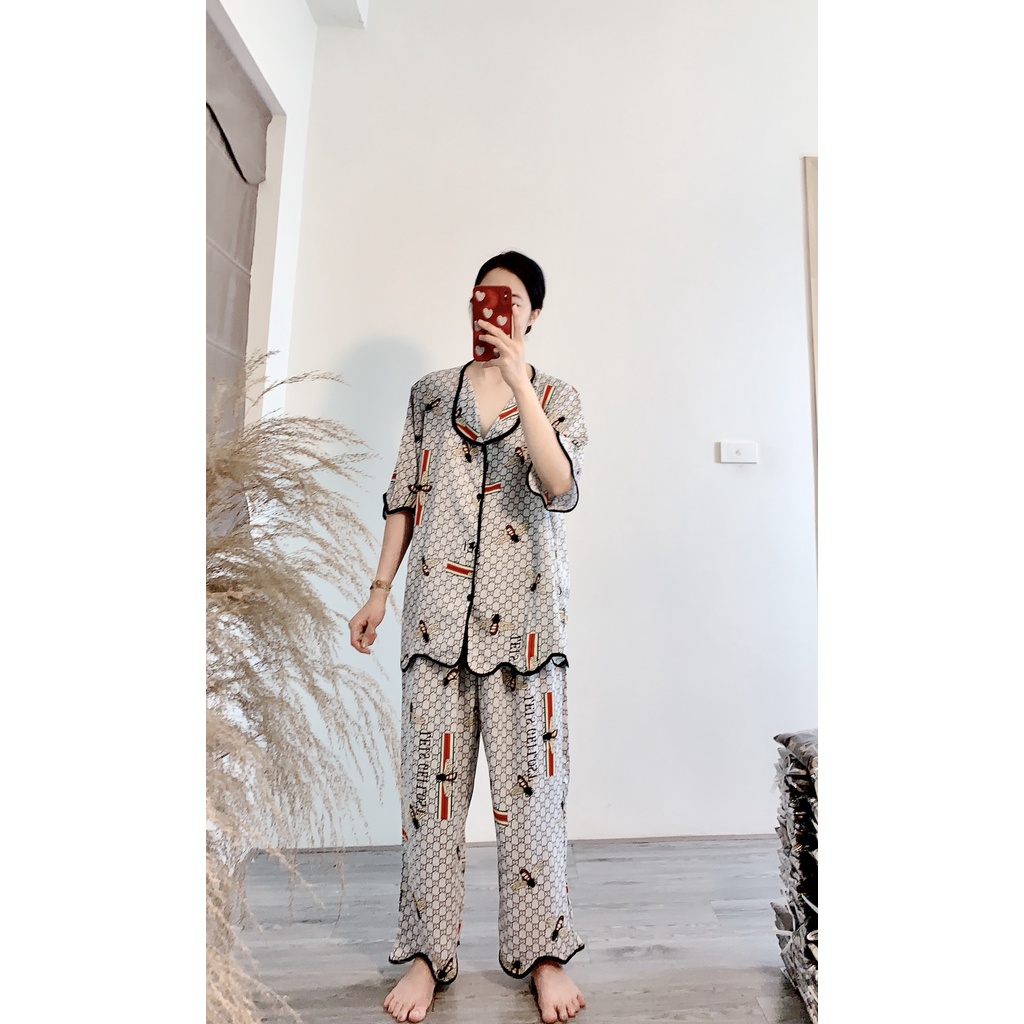 Đồ bộ Pyjama bigsize Thúy An hình ong sáng cộc dài chất lụa Mango ko nhăn mặc nhà giá rẻ dành cho nữ từ 65 - 90kg.