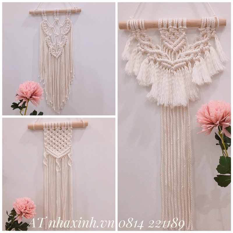 Mành treo tường tết macrame mini cỡ nhỏ xinh xắn lá tết macrame trang trí decor phòng