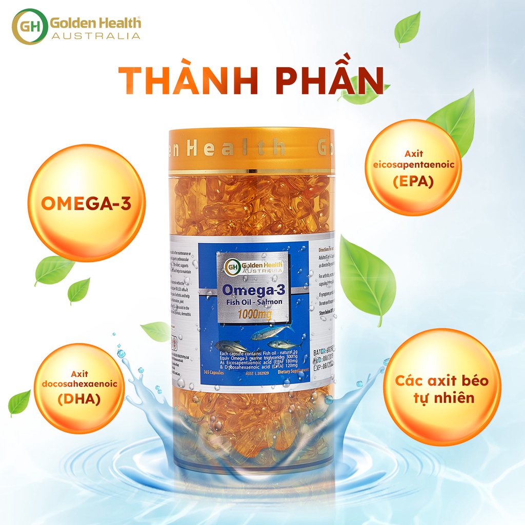 Viên uống dầu cá hồi Omega 3 Golden Health 1000mg 365 viên