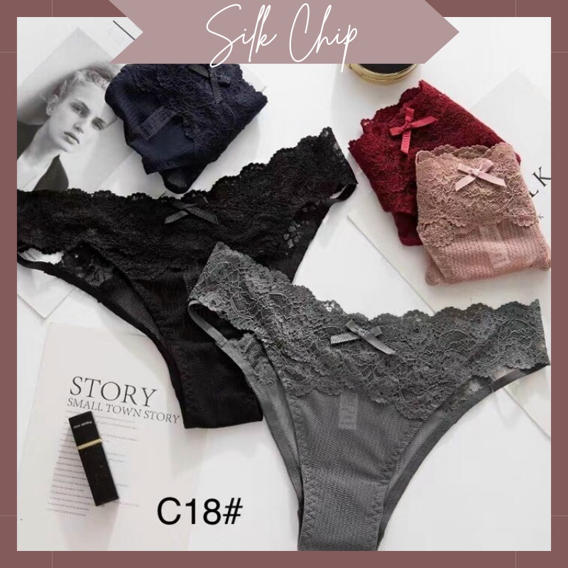 Quần lót nữ ren lưới cao cấp cực sexy nửa mông gợi cảm cạp ren hoa sang chảnh chữ V quyến rũ SILKCHIP C18