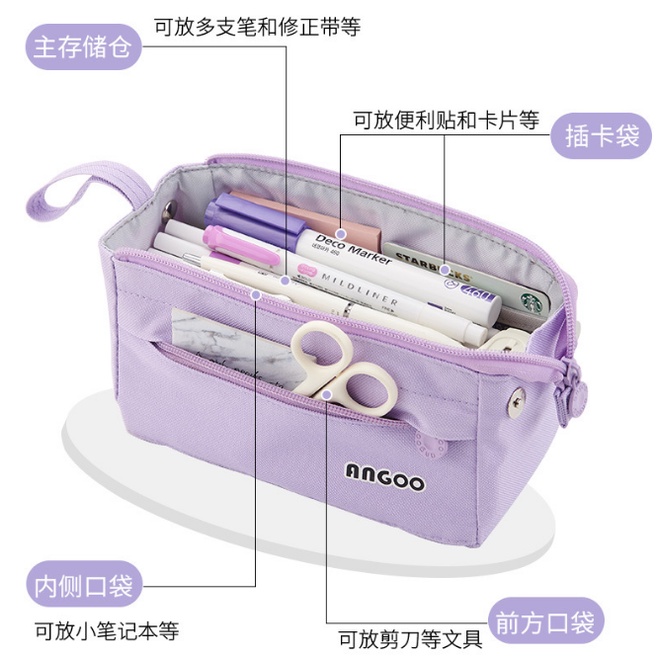Túi Đựng Bút Hai Lớp Vải Canvas Cỡ Lớn Phong Cách Hàn Quốc Xinh Xắn