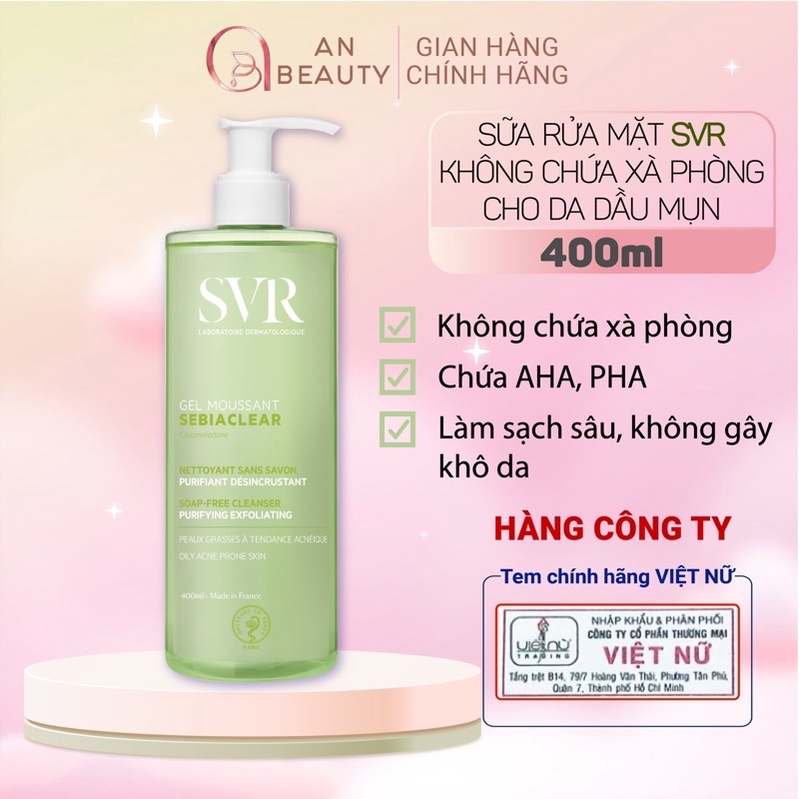 Sữa Rửa Mặt SVR SEBIACLEAR Không Chứa Xà Phòng, Dành Cho Da Mụn 400ml