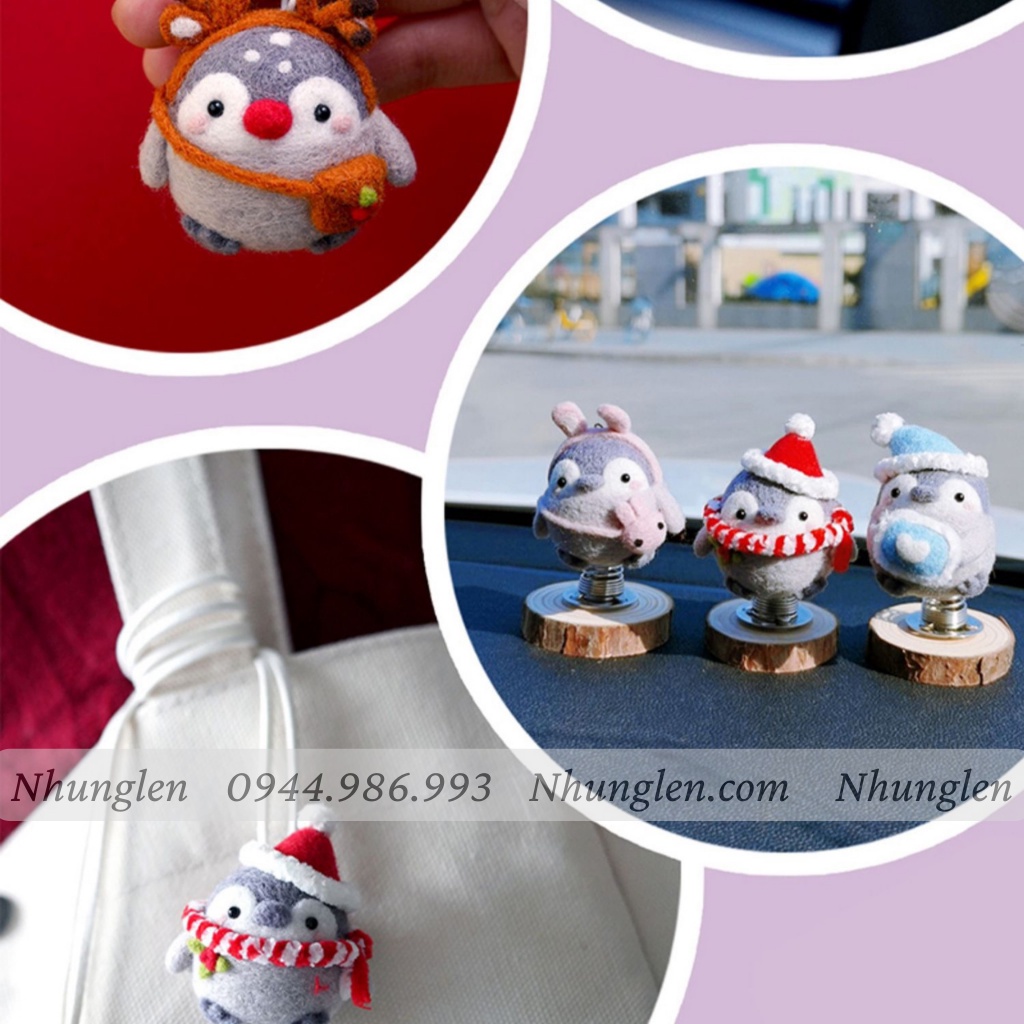 Bộ kit len chọc Cánh Cụt Khum Lười có hướng dẫn, món quà giáng sinh đơn giản, quà tặng dễ thương, needle felting Penguin