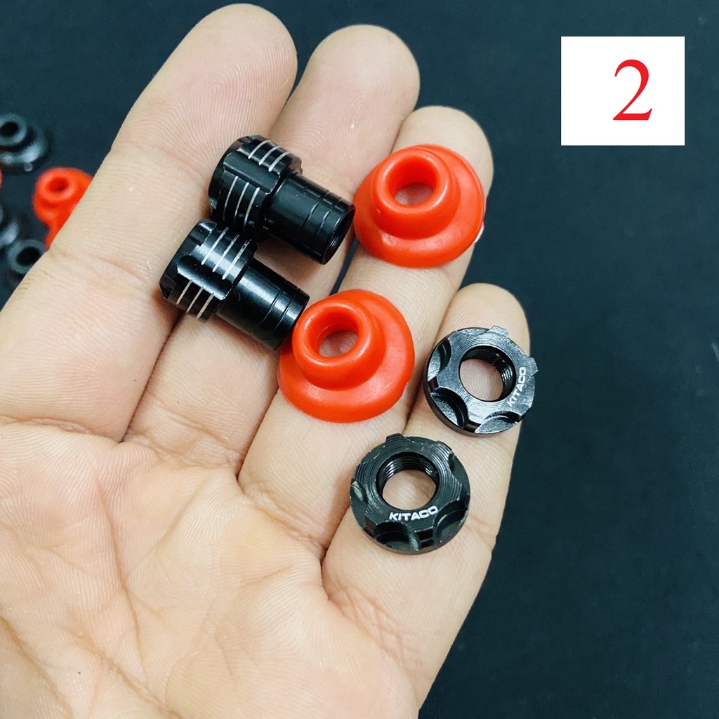 (CHÚ Ý) COMBO bộ van vòi xe máy cao cấp NHÔM CNC kèm 02 miếng tán VAN VÒI và 02 miếng cao su van vòi xe máy siêu chất