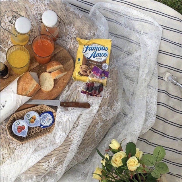 Thảm ren thêu hoa picnic chụp ảnh, vải nền trang trí, vải ren rèm cửa sổ Hàn Quốc - Décor nhà Sò
