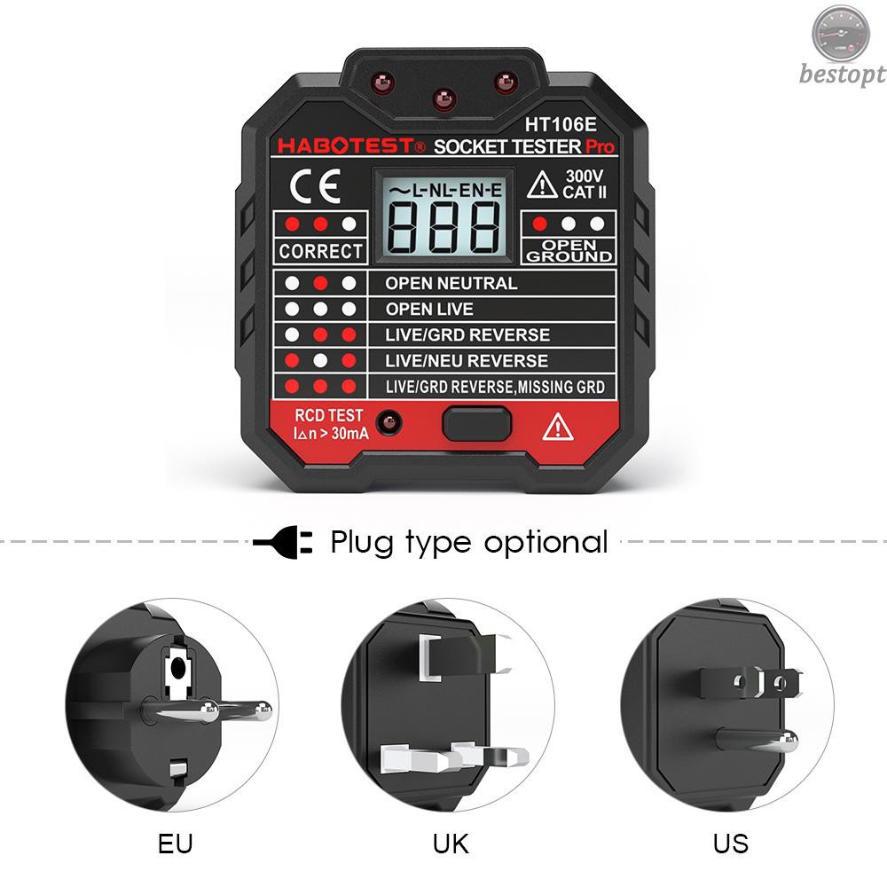 Máy kiểm tra ổ cắm điện GFCI nâng cao tự động kiểm tra dây đất trung tính với màn hình LCD có đèn nền điện áp
