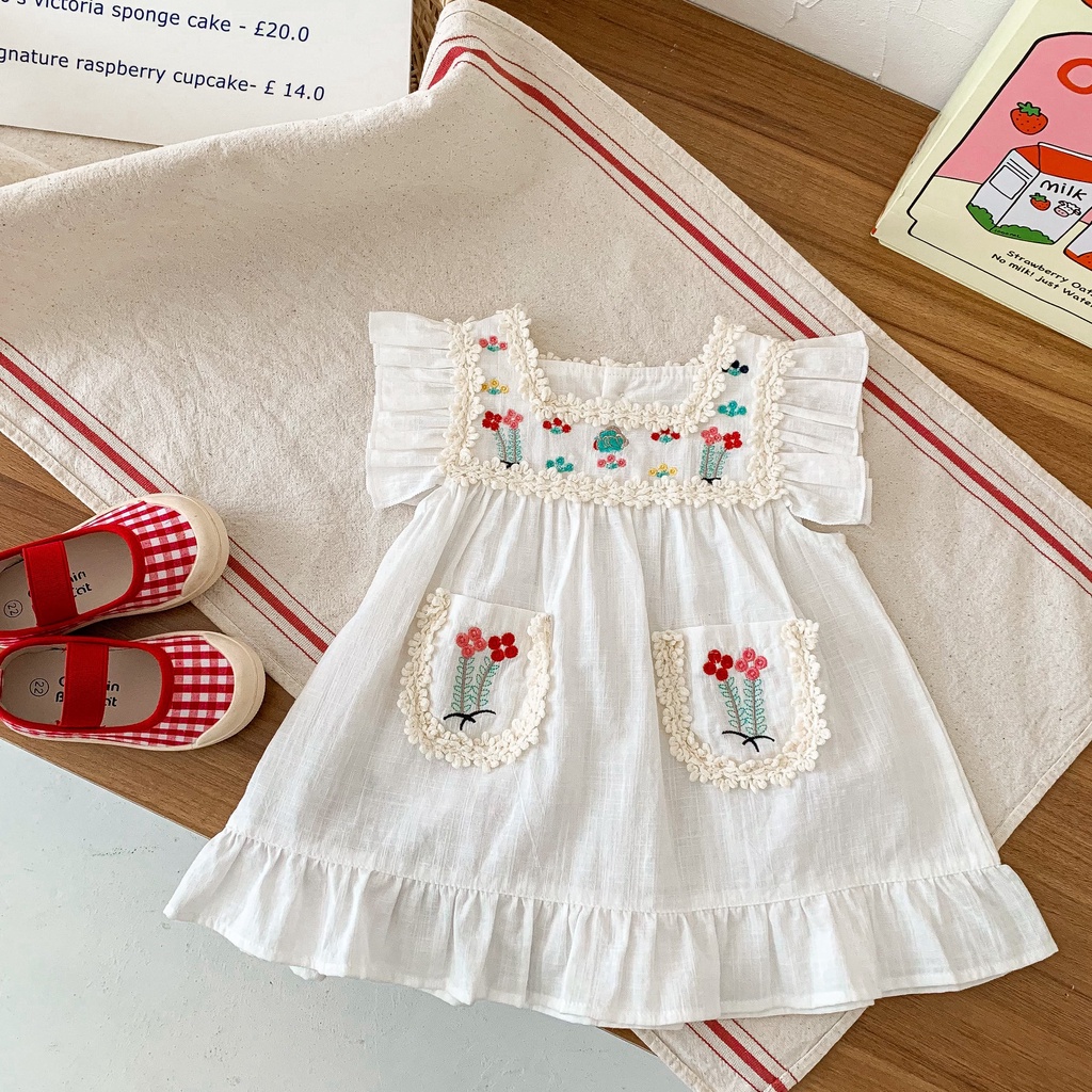 Đầm Công Chúa Mùa Hè Không Tay Bằng Vải Cotton In Hoa Đáng Yêu Cho Bé Gái