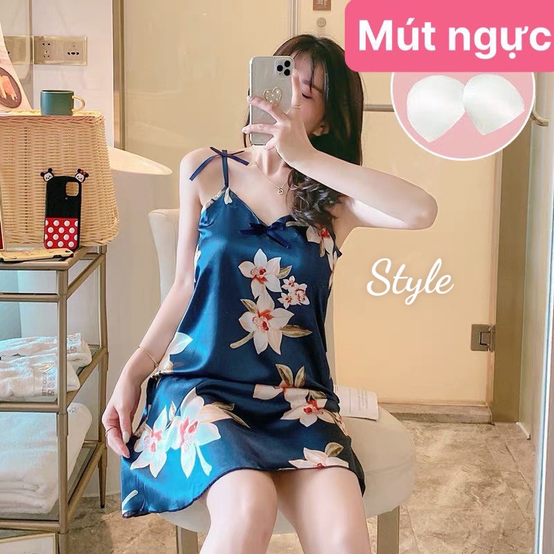 Váy ngủ 2 dây_đầm mặc nhà LỤA SATIN MỀM MÁT mùa hè V2D290