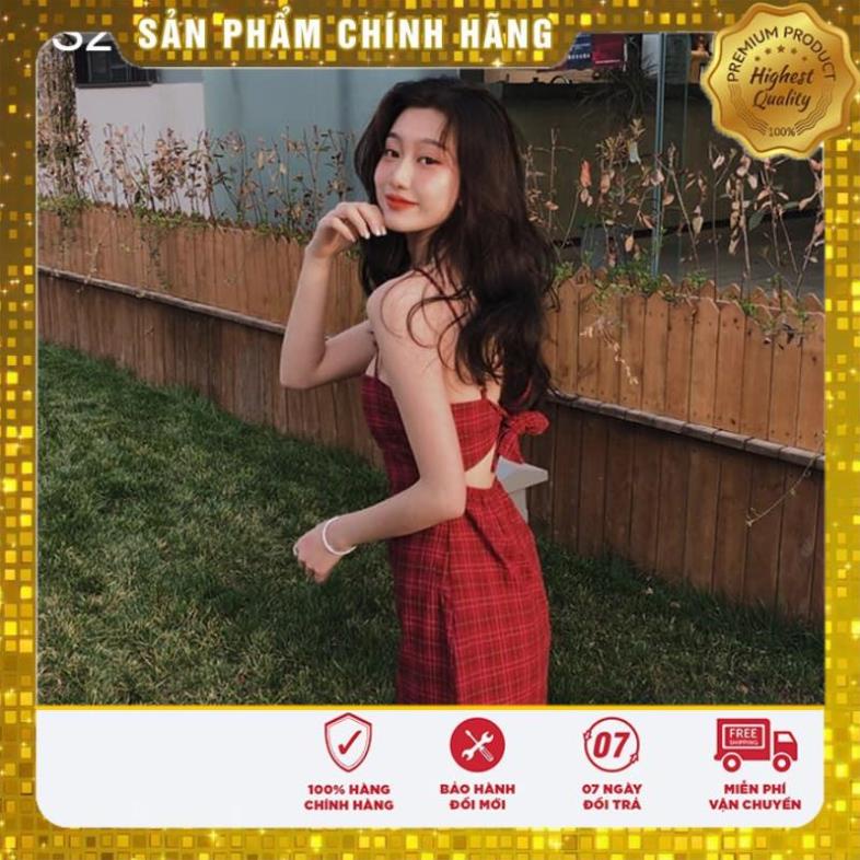 (FREE SHIP HOÀN XU) Áo 2 Dây Kẻ Đỏ Hở Lưng - style Hàn, Chất thô mềm, thiết kế hở lưng nhẹ - freesize dưới 60kg - S2014