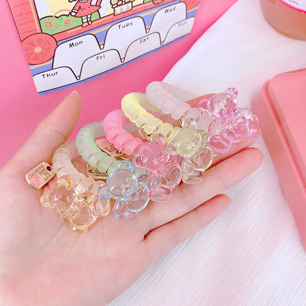 Dây Cột Tóc Co Giãn Đính Hình Gấu Dễ Thương Bằng Nhựa Resin 15H Dành Cho Bạn Gái