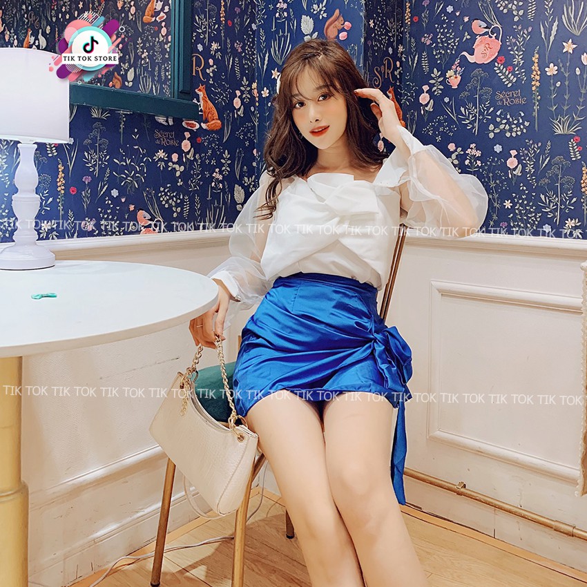 Áo voan tay phối nơ và chân váy ôm Tik Tok Store, set áo và chân váy | BigBuy360 - bigbuy360.vn