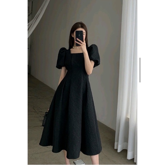 ĐẦM THIẾT KẾ DỰ TIỆC XOÈ TYFASHION GẤM HOA CỔ VUÔNG TAY BỒNG NỮ TÍNH ĐI LÀM ĐI TIỆC ĐI CHƠI