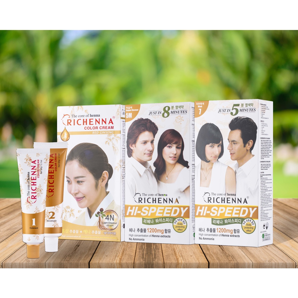 Thuốc nhuộm tóc phủ bạc thảo dược Richenna Hi-Speedy Color Cream Hàn Quốc 60G