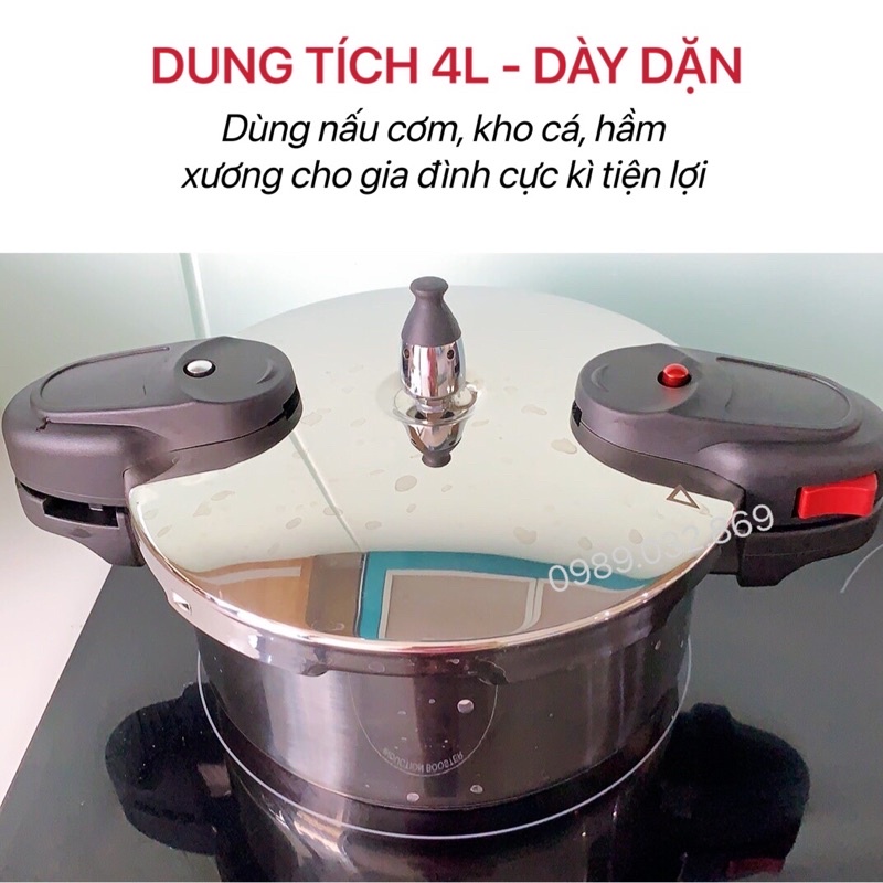 - Nồi áp suất bếp từ - Lock&Lock - inox 304 cao cấp - dung tích 4L -dày dặn, siêu bền