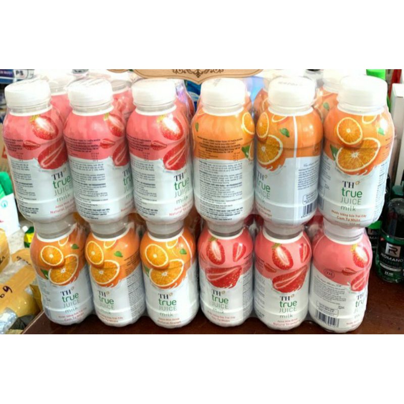 Vỉ 6 chai nước uống sữa trái cây Th true juice milk 300ml hương cam/ dâu