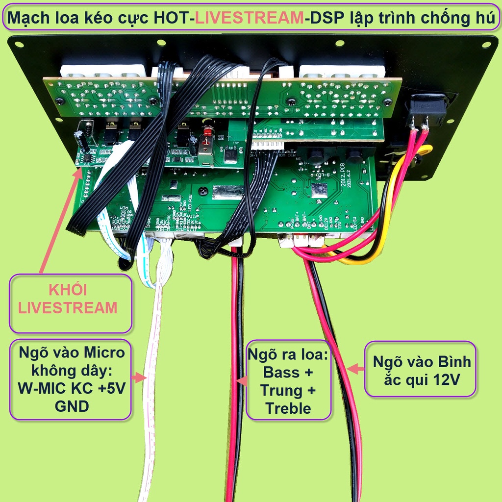 Mạch loa kéo LIVESTREAM DSP lập trình chống hú IC MD9840 công suất 65W – 130W, Bluetooth thế hệ mới, có Guitar điện