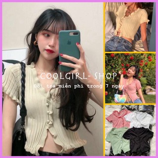 Áo croptop gân bèo nút bọc / áo thun nữ