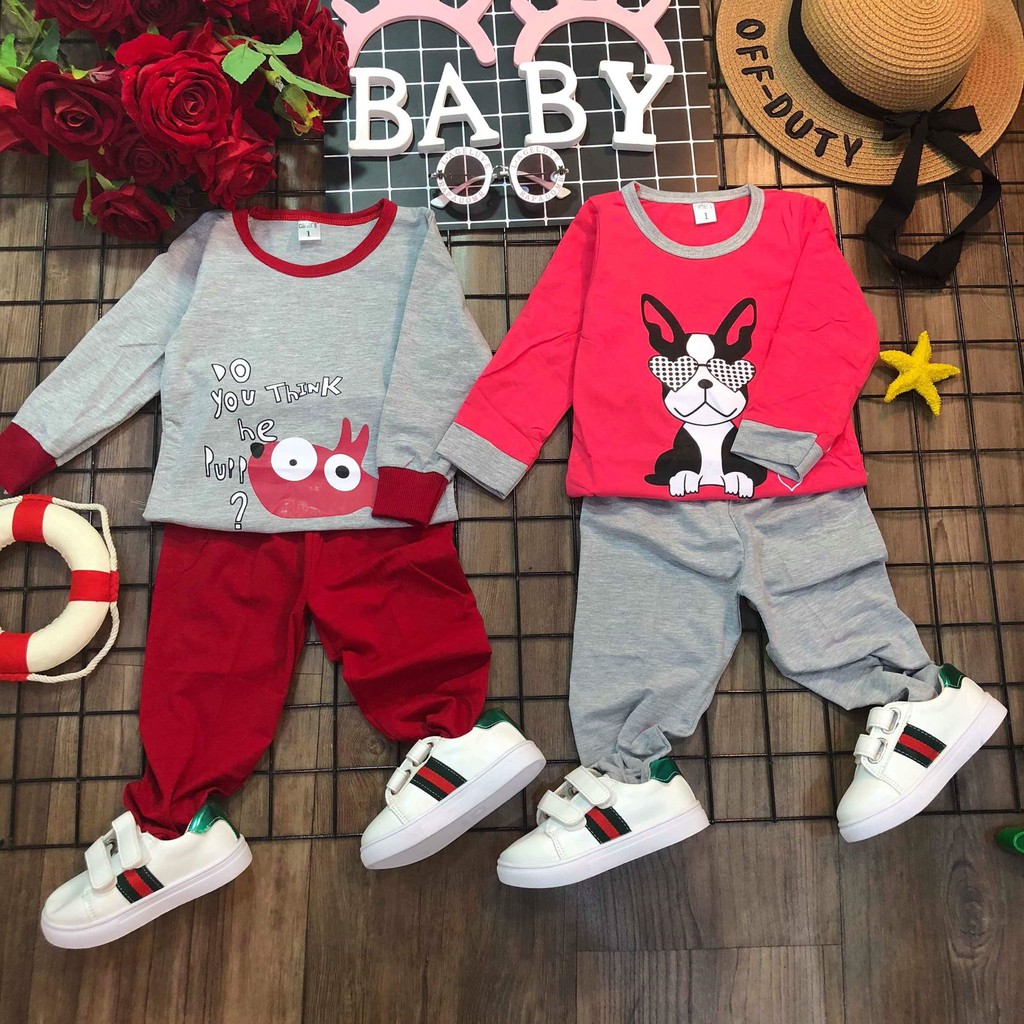 Bộ cotton dài tay nhiều hình icon ngộ nghĩnh cho bé trai, bé gái - BCI2