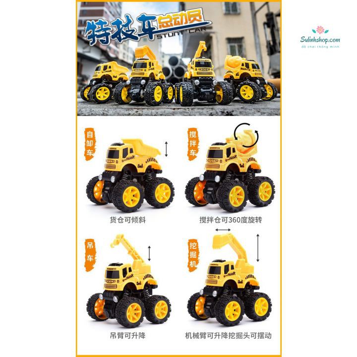 Ô tô đồ chơi địa hình, xe cần cẩu, xe cứu hỏa, xe quân sự, xe đua địa hình, chạy quán tính nhiều màu sắc