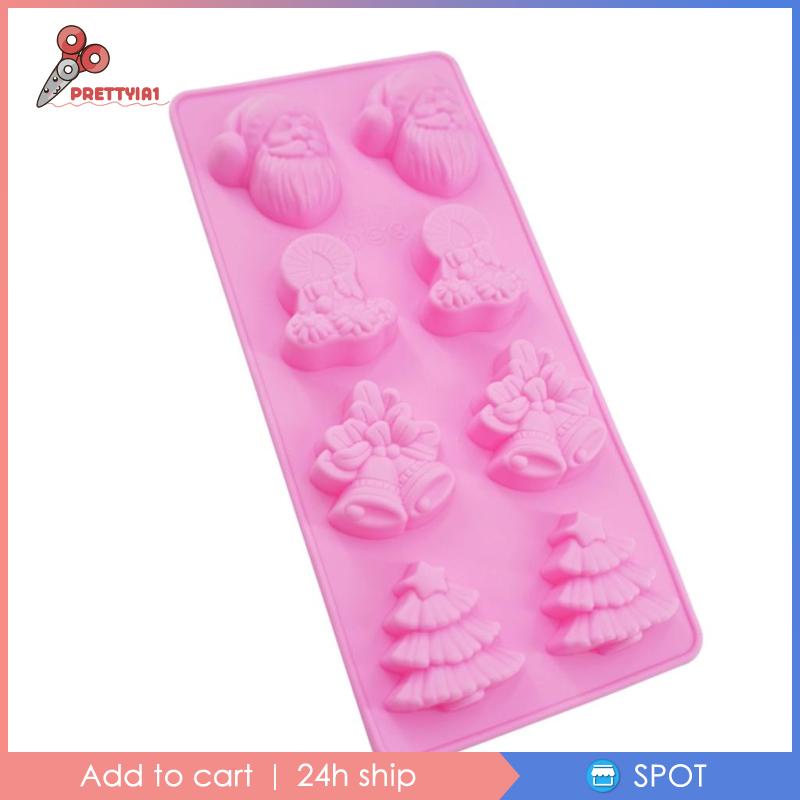 [Prettyia1] Khuôn Silicone Làm Bánh 8 Ngăn Chủ Đề Giáng Sinh
