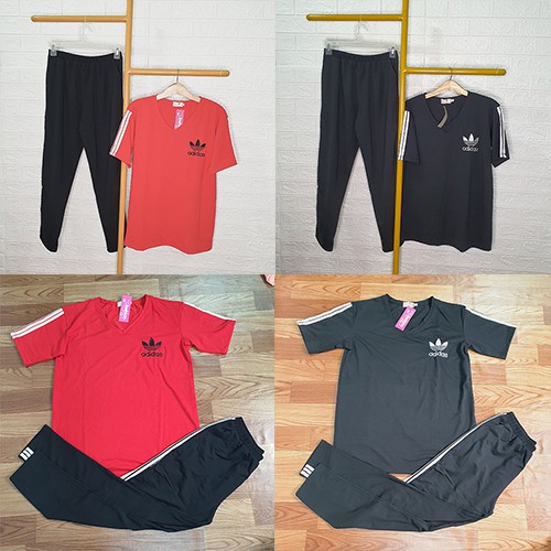 Đồ bộ nữ đẹp, đồ bộ mặc nhà cotton Adidas quần dài tay ngắn - Chất liệu thun co giãn 4 chiều thoáng mát DB03 - Anquachi