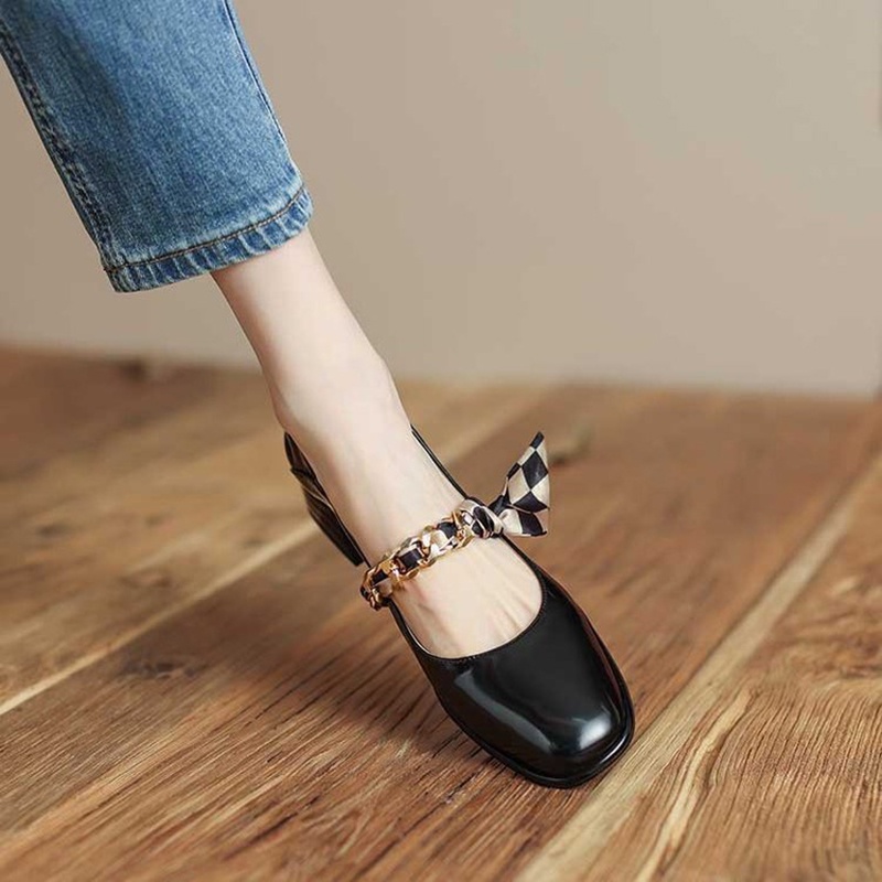 Giày cao gót IELGY mũi vuông bằng da bóng đơn giản cho nữ