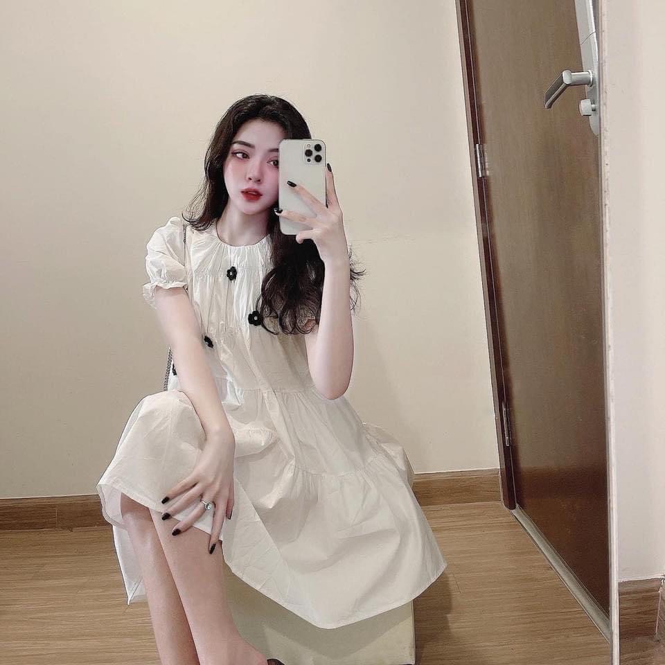 Váy trắng công chúa dáng babydoll tay bồng