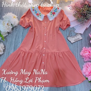 Đầm cổ thêu form xoè đuôi cá (hình thật-video)