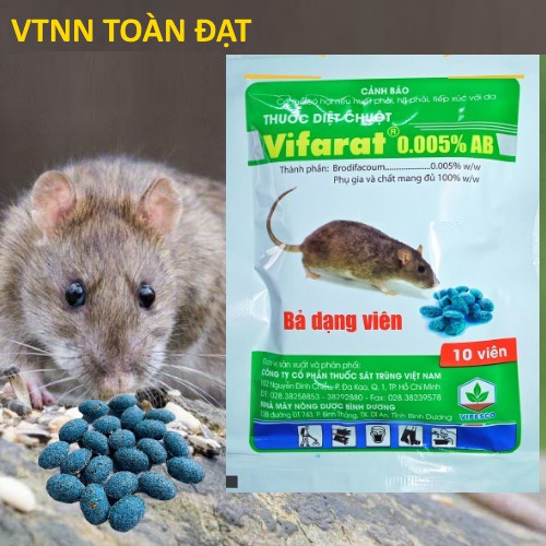 Thuốc Diệt Chuột VIFARAT 0.005%AB (gói 10 viên), thuốc diệt chuột dạng bả viên